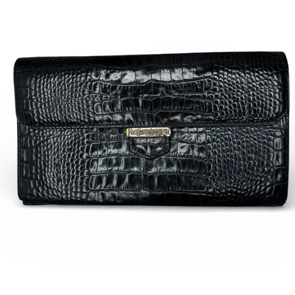 Yves Saint Laurent crocodile-embossed black leather wallet